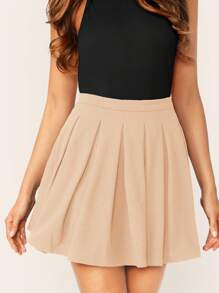 SHEIN Essnce 1pc Women Solid Color Pleated Mini Skirt, Suitable For Outdoor Shopping