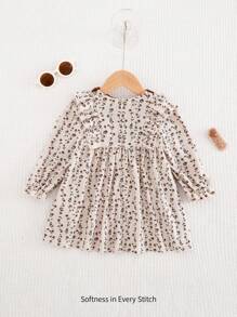 Cozy Pixies Baby Girl Polka Dot Contrast Color Ruffle Trim Waist Dress
