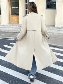 SHEIN Frenchy Women's Casual Lapel Dropped Shoulder Long Sleeve Single-Breasted Long Trench Coat For Autumn,Women Button-Up Short Collar Trench Coat,Prom Ball/Uni/Halloween/Patterned Sweater/Patch/Schoolwear For Women/Halloween Sweater/Essentials/Christmas/Women's Office Attire/Basic/Cute,For Autumn & Winter Brown