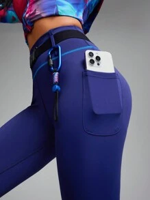 Innovista 配色块线条可拆卸腰带运动紧身裤，收腹提臀性感配套裤子，日常休闲和健身，塑身紧身裤，弹力高腰紧身裤，健身紧身裤，氨纶紧身裤，秋季女装 - 藏蓝色 - 查看 11