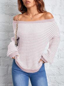 SHEIN LUNE Women's Casual Striped Pattern Drop Shoulder Loose Lantern Sleeve Sweater,Long Sleeve Tops In Fall/Winter - Multicolor - View 7