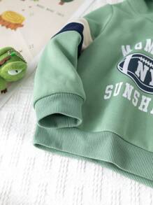 Cozy Pixies Baby Boy Letter Grafische Capuchon Lange Mouw Pullover Sweatshirt, Casual Veelzijdig