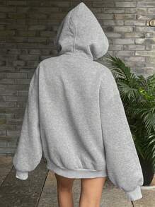 DAZY 女式纯色宽松连帽长袖保暖拉链夹克，秋季女装