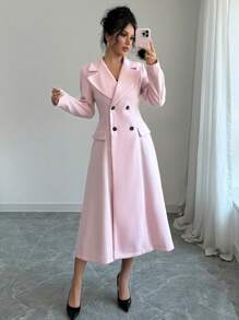 Elenzga 女士前扣长袖简约休闲上衣 - 粉色 - 查看 5