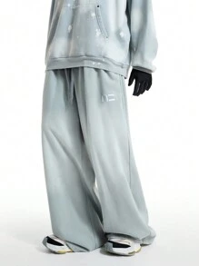 NEON BLANC 2pcs Men's Embroidered Distressed Hoodie And Drawstring Waist Pants Set, For Fall Winter - Grey - View 3