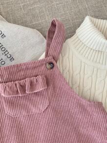 SHEIN LMoss Kids LMoss 女婴可爱粉色灯芯绒连身裙，适合秋冬季 - 粉色 - 查看 7