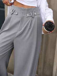 Aveloria Women's Autumn/Winter Business Casual Pleated High Waist Wide Leg Suit Pants - Grey - View 7