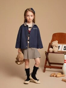 PrepCrw 年轻女孩经典格子复古裙，秋冬季休闲日常穿着 - 棕色 - 查看 3