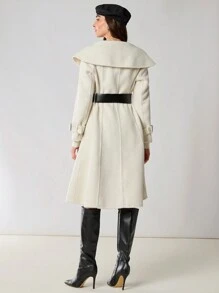 Enchnt 女士冬季优雅休闲双排扣双面混纺大衣，适合日常和外出，保暖服装，圣诞服装，新年服装，冬季女装，新年服装，优雅女士大衣 - 杏色 - 查看 8