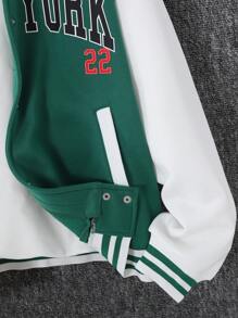 SHEIN Leap Crew Teen Girls' Colorblock Letter Print Thermal Lined Warm Baseball Jacket For Autumn & Winter - Multicolor - View 6