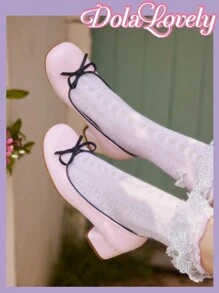Dola Lovely Zapatos de tacón alto para mujer con puntera redonda, escote bajo, lazo y correa trasera, plataforma, ideal para Navidad, otoño, Año Nuevo, San Valentín