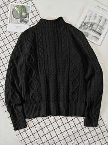 Jersey con cremallera de media cartera de manga larga de unicolor para hombres, otoño/invierno