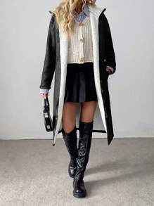 SHEIN LUNE 1 件女士黑色保暖内衬长袖外套，冬季保暖服装 - 黑色 - 查看 3