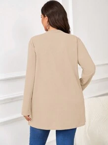 SHEIN Privé 大码女式中长款海军蓝休闲夹克，全新秋季简约通勤设计 - 杏色 - 查看 2