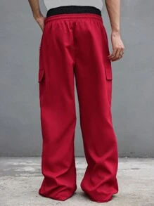 Manfinity Roghcode Men's Simple Front Tie Pocket Design Loose Waisted Casual Long Pants - Red - View 2
