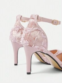 CUCCOO HITCHD Pointed Toe High Heel Lace Net Strappy Sandals Spring Shoes Spring Break Easter Prom Heels - Pink - View 5