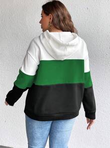 SHEIN LUNE 大码撞色抽绳连帽衫，带保暖内衬，适合秋冬季休闲穿着 - 彩色 - 查看 2