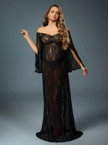 SHEIN 长袖黑色蕾丝孕妇装，适合孕妇拍照