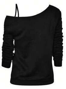 SHEIN LUNE Women's Retro Floral Skull Pattern Cross Shoulder Decorative Elastic Cuff Casual Comfortable Long Sleeve T-Shirt, Spring Summer
