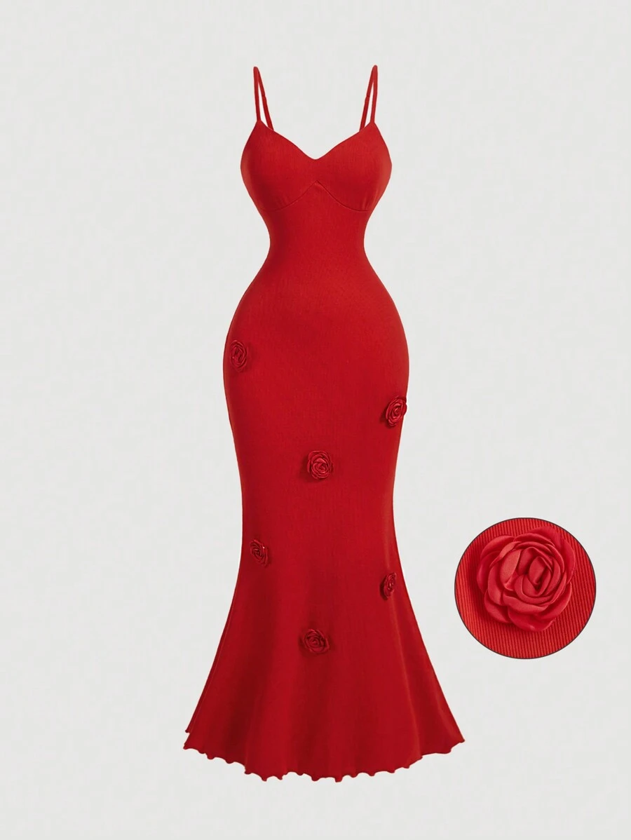 SHEIN MOD Women's Red Sleeveless Long Dress, New Year,Valentine Women Dress,Birthday Women Outfits,Floral Women Dress,Elegant Women Dresses,Party Women Outfits, Women Outfit - Red - View 1