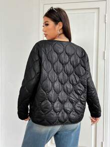 SHEIN EZwear Plus Size Women Warm Padded Jacket, Cold Weather Thermal Quilted Coat, Fall/Autumn Black Padded Outerwear