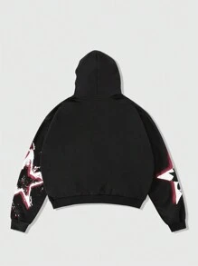 ROMWE MEN Street Life 1pc Men's Portrait & Pentagram Print Hoodie Sweatshirt