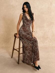 Poéselle Women's Leopard Print Sleeveless Dress,,2024 AW, Winter Clothes,Leopard Costume,Sexy Women Outfits,Elegant Women Dresses,Masquerade Ball Dress,Sexy Party Dress