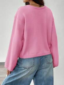 SHEIN EZwear 女士可爱粉色前系带宽松开衫，适合秋季 - 粉色 - 查看 2