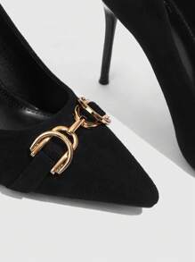 CUCCOO SZL أحذية كعب عالي للنساء للزفاف / الحفلات / المناسبات مزينة بمعدن أنيقة وجذابة وأسودة، مناسبة للتنقل والمواعيد والتجمعات والعطلات