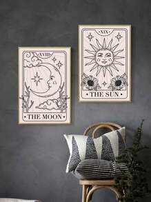 2pcs/Set Chemical Fiber Unframed Painting, Modernist Sun & Moon Pattern Wall Art Painting For Home Wall Decor