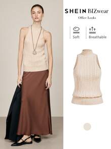 BizChic Apricot Knit Sleeveless Vest Shirt, Elegant Party Wear For Women, Autumn/Winter, Suitable For Christmas, New Year &