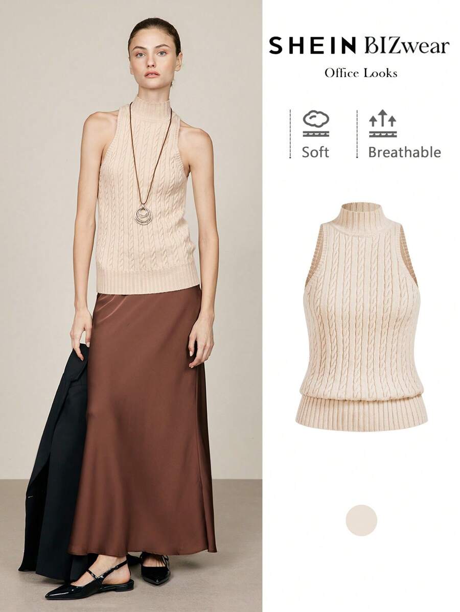 BizChic Apricot Knit Sleeveless Vest Shirt, Elegant Party Wear For Women, Autumn/Winter, Suitable For Christmas, New Year &