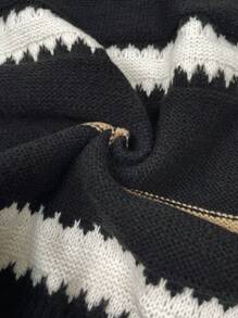 Women's Casual Striped Drop Shoulder Loose Pullover Long Sleeve Sweater Top, Black - Multicolor - View 12