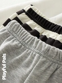 SHEIN 2 pezzi di pantaloni della tuta a righe e con grafica di panda, adatti per ragazzi e ragazze, carini/retrò/casual/per interno ed esterno, adatti per primavera/autunno/inverno