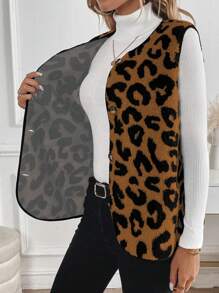 Chiquease Women Leopard Pattern Thermal Lined Casual Vest Jacket For Autumn/Winter - Multicolor - View 4