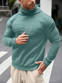 GENTILAND Men Casual Daily Loose Letter Embossed Hoodie, Autumn - Green - View 3