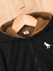 Chaqueta con capucha de forro polar con estampado de dinosaurio casual para bebé niño en otoño/invierno - Negro - Ver 4