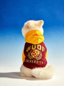 PETSIN 1pc Vintage Color Block WOOF University Letter Print Hoodie Sweatshirt For Pets - Multicolor - View 3