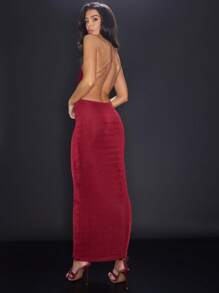 MUSERA Rochie maxi elegantă Glamours cu guler înalt, cu bretele și pietre prețioase, pentru petreceri, primăvară-vară, vacanță, Crăciun, Anul Nou, iarnă-toamnă