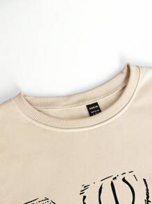 SHEIN Unity 女士休闲日常简约甲虫印花卫衣，秋季套头衫 - 米色 - 查看 5