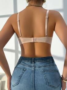 女士花卉蕾丝时尚钢圈文胸内衣 - 藕粉色 - 查看 2