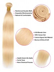 613# Light Blonde Color Straight Virgin Human Hair Weave Bundles 100% Raw Unprocessed 613 Platinum Blonde Hair Weft Easy To Dye