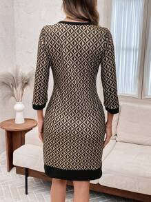 EMERY ROSE Women's Autumn Casual Geometric Print Fitted Mini Dress - Brown - View 2