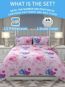 Disney 2/3pcs Stitch Duvet Cover Set, Disney Bedding, Cozy And Anti-Pilling Bedding Set, Soft And Breathable, Cartoon Style Comforter Cover Set, Fits For Twin Full King Queen All Size Beds, Suitable For All Seasons, Machine Washable, Valentine's Day Bedding, Stitch Home Textile, Gifts, Stitch Stuff, Stitch Room Decoration, Quilt Core Not Included