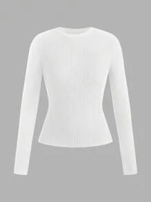 SHEIN EZwear Multi-Color Plus Size Women's Round Neck Long Sleeve T-Shirt Set - Multicolor - View 3