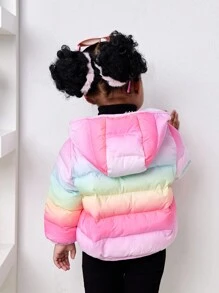 SHEIN Baby Girl Colorful Ombre Hooded Thick Fleece Jacket, Warm And Versatile For Autumn/Winter