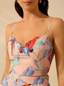 CAJUNI Imprimeu cu papagal colorat în stil boho de damă, maieu cu scoici pe spate, maieu casual pentru vacanță de vară - Multicolor - Vizualizare 9