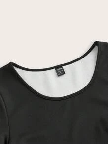 SHEIN 2pcs/Set Maternity Fitted Plush Lining Basic T-Shirt, Black, Autumn/Winter - Black - View 8