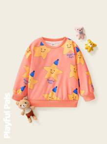 SHEIN 1pc Young Girl Cute/Retro/Casual/Back To School Star Pattern Long Sleeve Crew Neck Sweatshirt, Suitable For School And Outings, Spring/Autumn/Winter - Pink - View 1