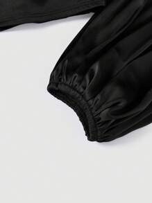 SHEIN MOD 大码女式灯笼袖裹身式衬衫，采用提花面料制成 - 黑色 - 查看 3